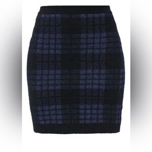 Balmain Black and Blue Plaid Pencil Skirt